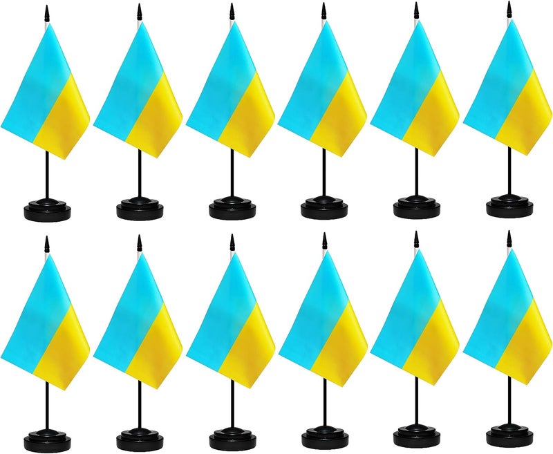 tibijoy Ukraine Flags Ukrainian Desk Flags Set Small Mini Ukraine Flags Table Flag with 13" Black Pole, Black Base and Spear Top, Miniature Ukrainian Deluxe Desktop Flag, Home Decoration, Office Decoration, - Image 1